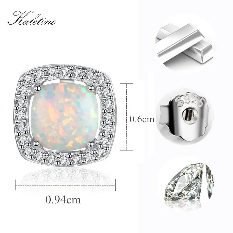 KALETINE Solid 925 Sterling Silver Earrings For Women Square Opal Jewelry Stud Earrings Fashion Jewelry Gift KLTE045