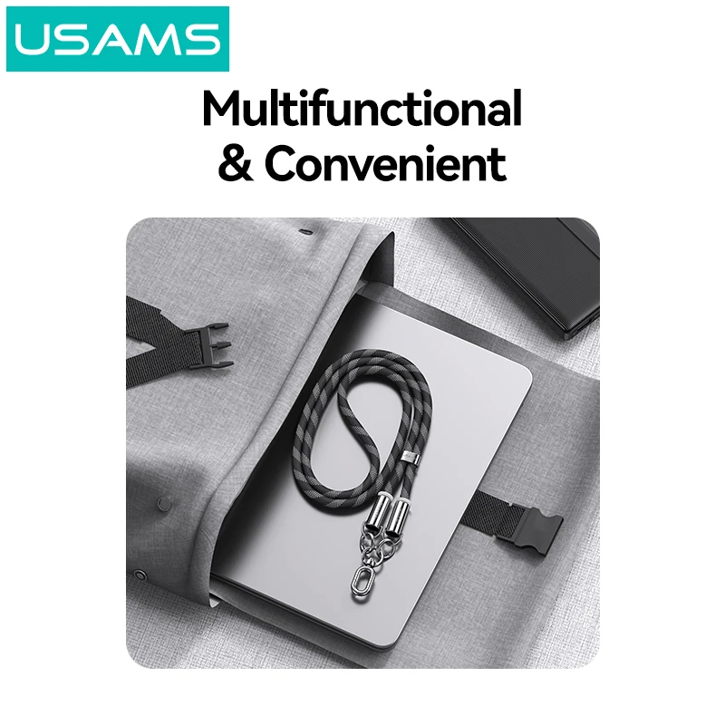 USAMS 2in1 Phone Charms PD 30W Type-C to Lightning Fast Charging Cable Adjustable Lanyard with Zinc Alloy Buckle Strap for Phone