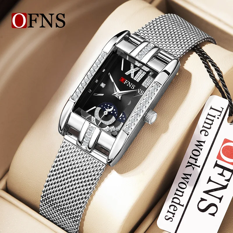 OFNS1633 Diamond encrusted Women's Watch Fashion and Elegant Quartz Movement Zinc Alloy Case Steel Belt Design 3ATM Waterproof