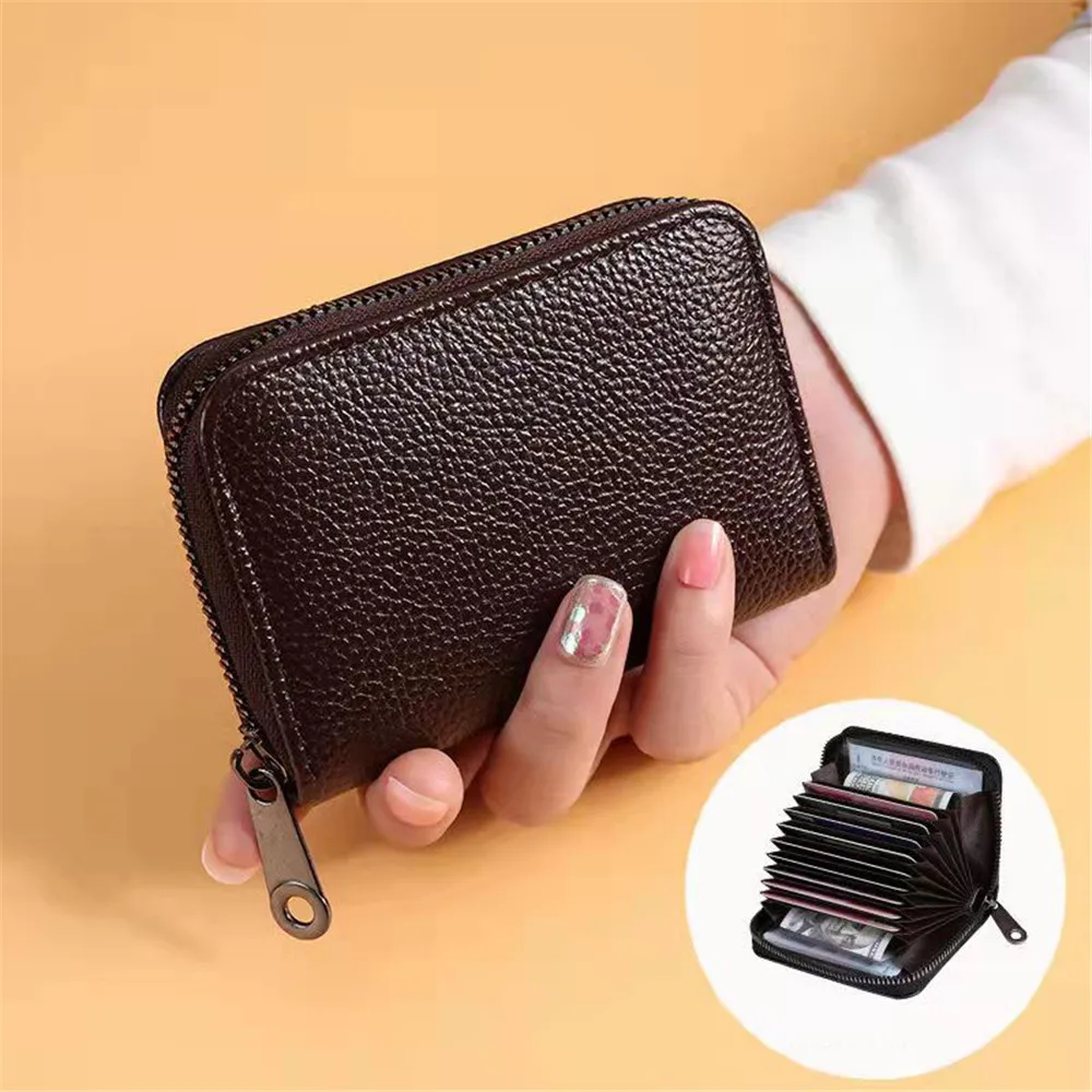 Titular do cartão de visita para mulheres, couro PU, carteira de cartão de crédito, Zipper Case, porta-moedas, titular do cartão de identificação, moda