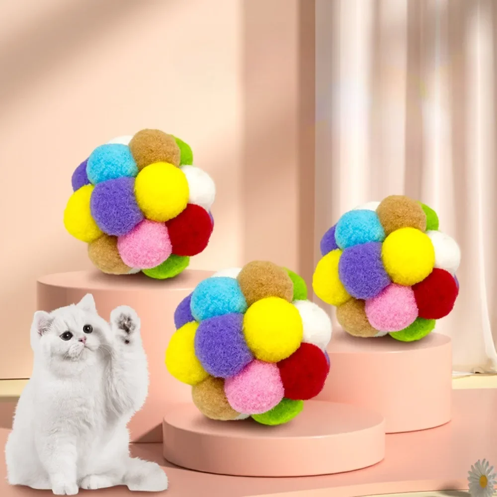 

3PCS Cat Toys Plush Ball Toy Pet Elastic Bell Ball Self Playing Cat Colorful Woolen Ball 5/6cm Cat Toys 고양이 장난감
