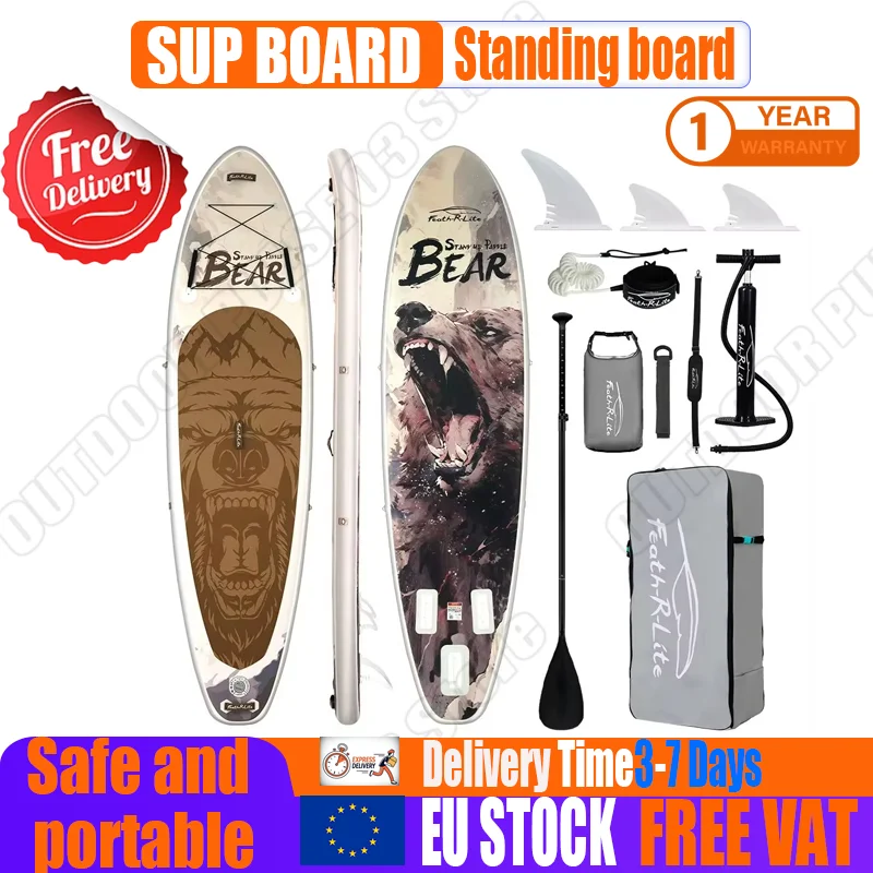 Kit de planche à pagaie gonflable (SUP) avec pagaie réglable, pompe, sac à dos, 3 ailerons, leash, sac étanche, pont antidérapant en EVA, support pour caméra, pour adultes et jeunes, plage, lac, yoga, surf, tourisme, voyage