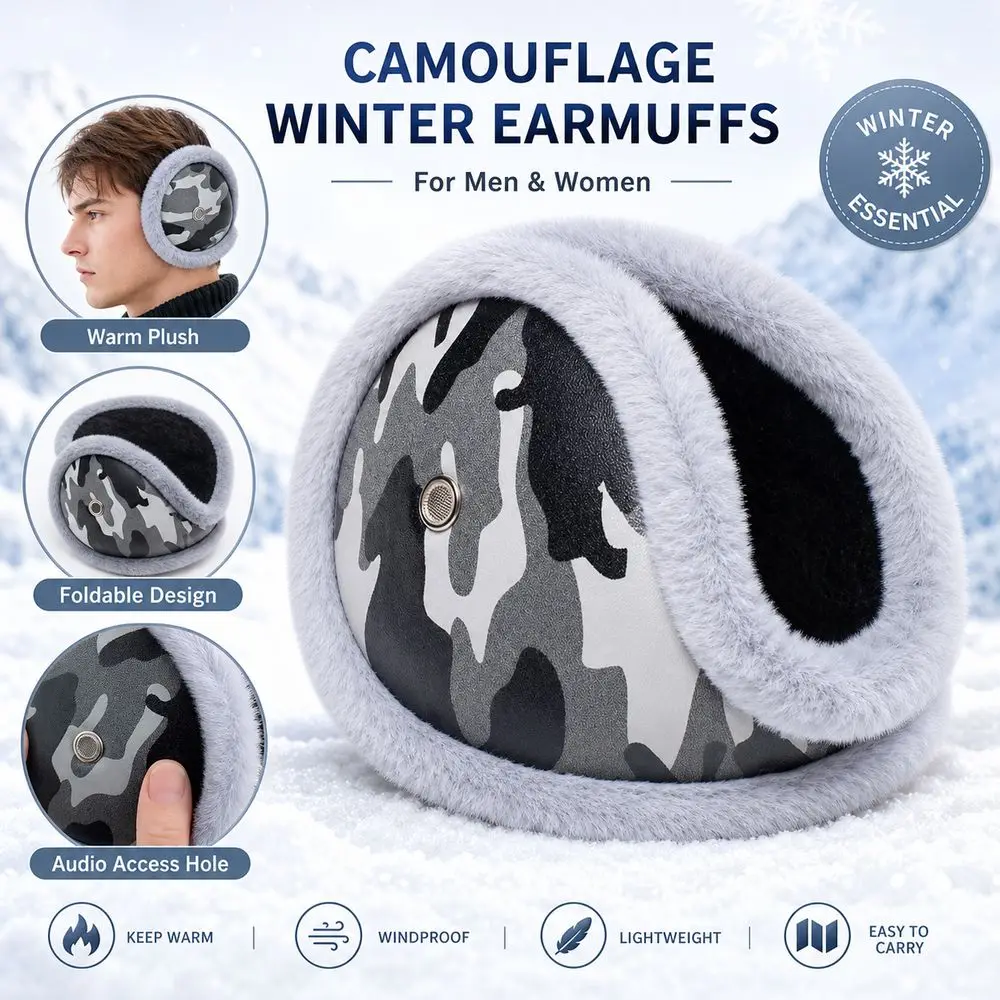 New PU Leather Winter Earmuffs Lining Pattern Ear Warmers Windproof Foldable Ear Protection Earmuffs Cycling and Skiing