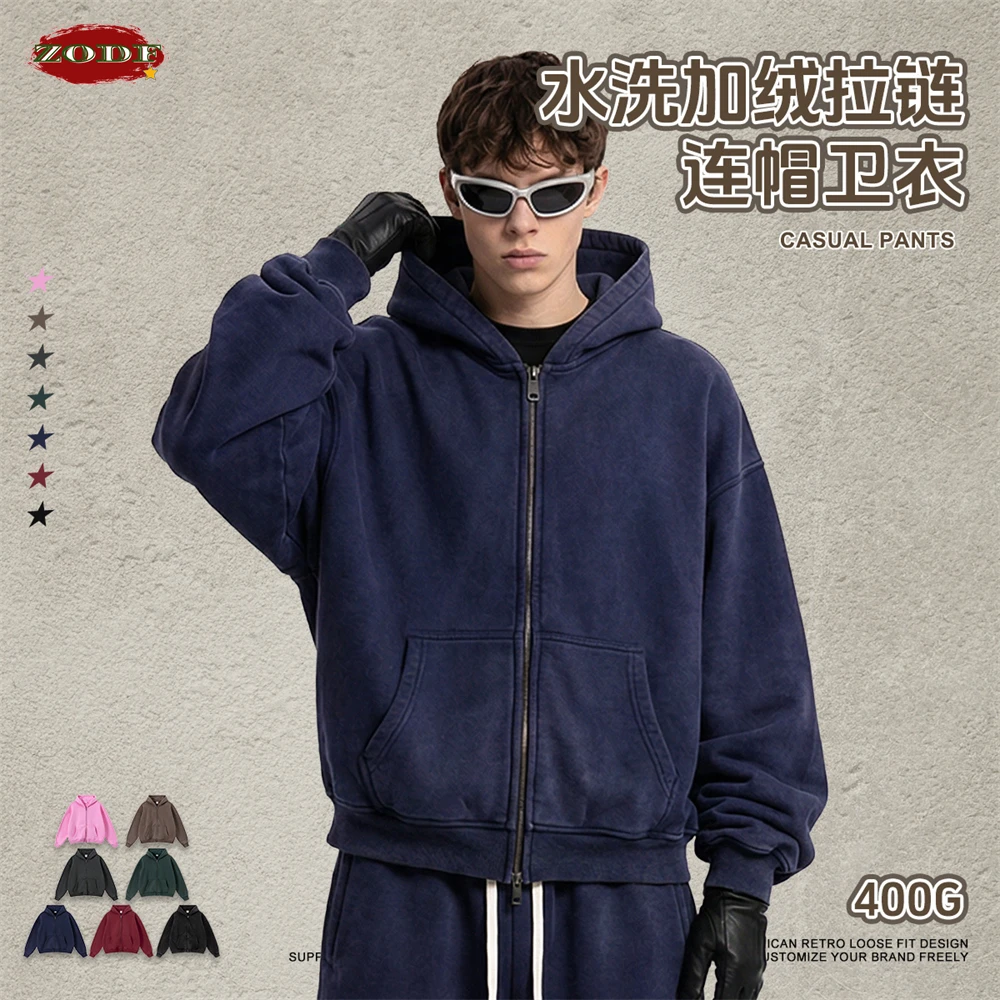 

Толстовка-худи ZODF унисекс на молнии, ретро-стиль, с эффектом потертости, свободный крой, флис 400 г/м², теплая, с капюшоном, брендовая верхняя одежда HY1184