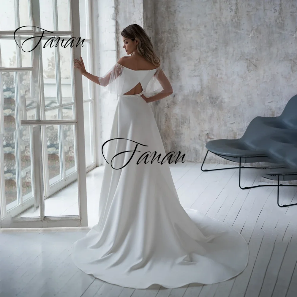 Barco Pescoço Simples A-Line Ruffles Até O Chão Trem Da Varredura Do Vestido de Casamento vestido de Noiva robe de soirée de mariage Свадебное платье