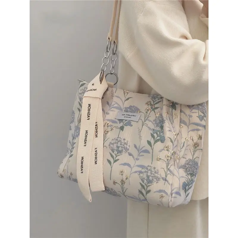 2024 New Large Capacity Canvas Top-Handle Bags for Women Fashion Embroidery Female Shoulder Bags Casual Commuter Bag