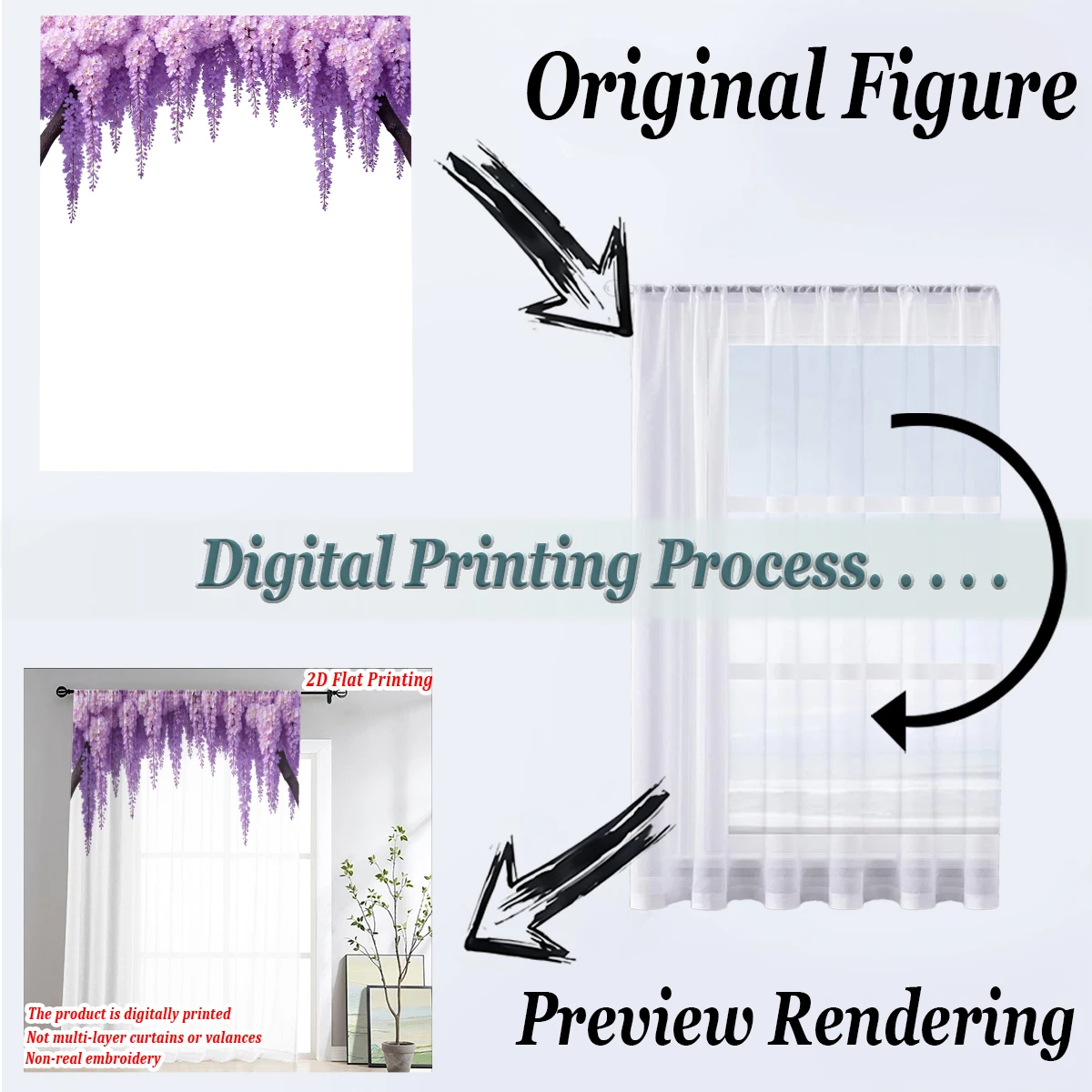 ستارة شفافة بطباعة مسطحة من الوستارية، قماش خفيف، لغرفة المعيشة وغرفة النوم وديكور المنزل والنافذة
