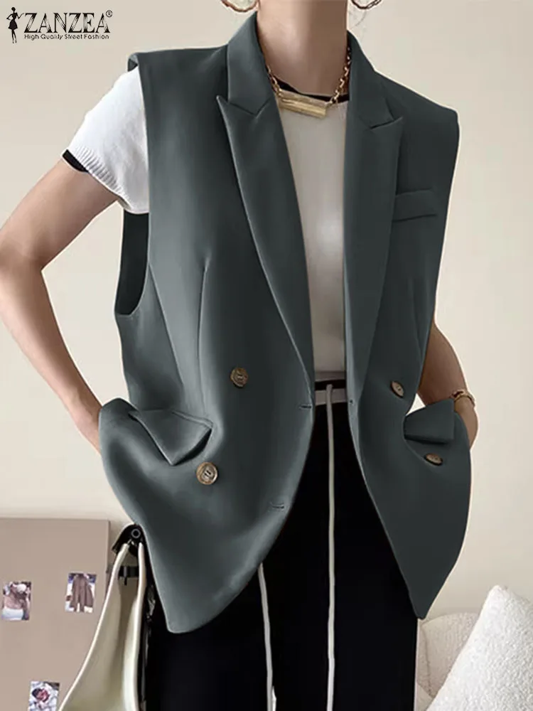 ZANZEA Casual Black Suit Coats Peak Lapel Sleeveless Vests Women Fashion Blazer OL 2023 Elegant Oversize Korean Style Blazer