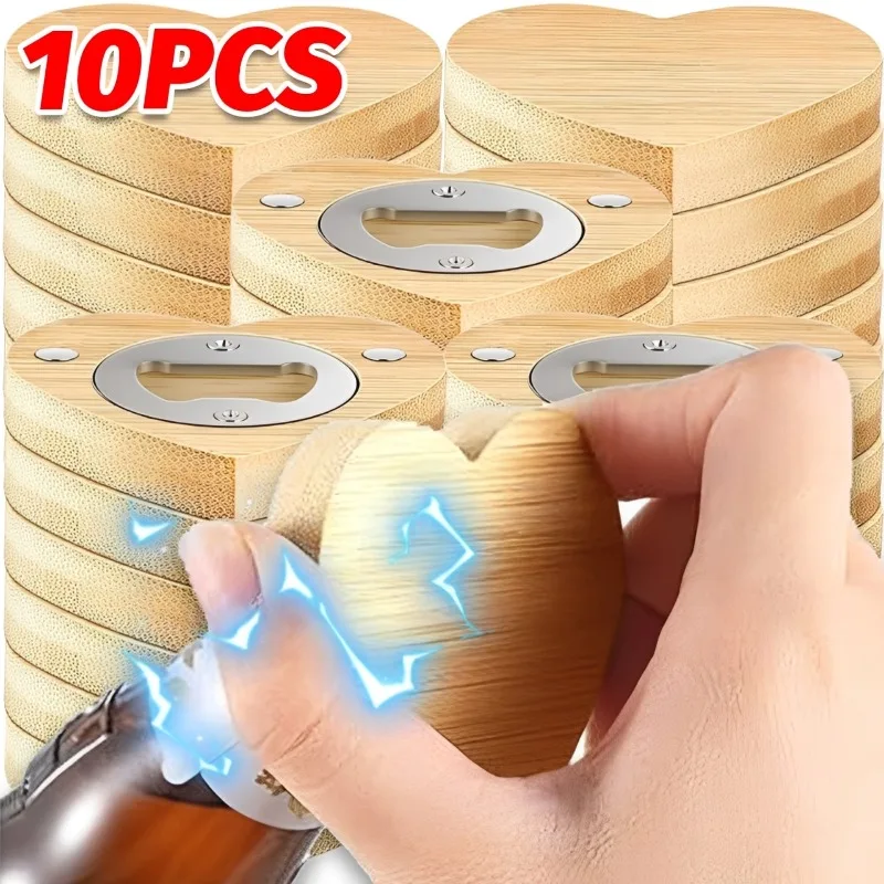 1/10PCS Magnetische Bambus Flaschenöffner Kühlschrank Aufkleber Saug Bier Opener für Cocktail Bier Haushalt Party Barware werkzeug