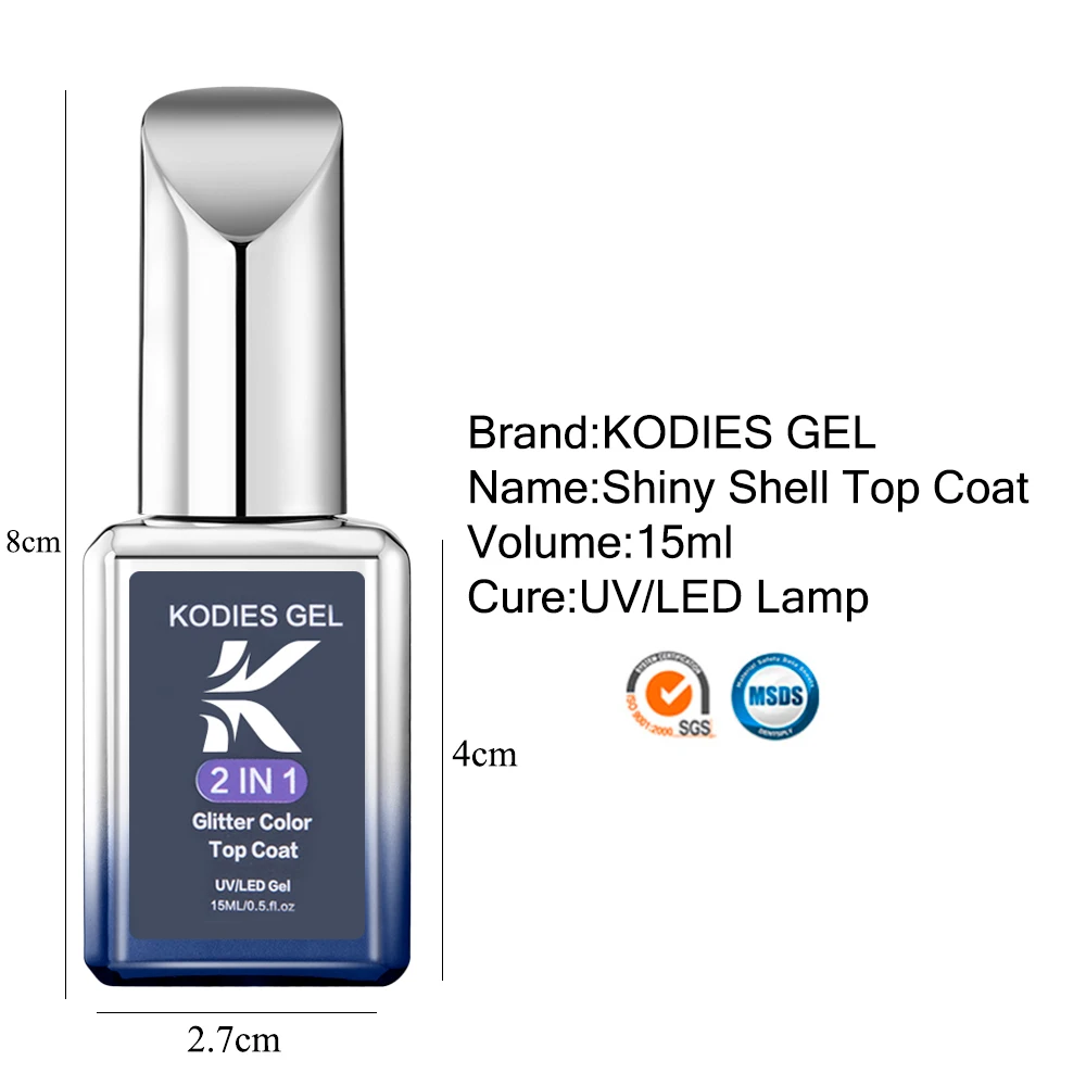 KODIES GEL 15ML Aurora Top Coat Gel Ba Lan 2 Trong 1 Tia UV Bán Thường Trực Vernis Gel Hoàn Thành Laser kỳ Lân Bóng Phủ Ngoài Thiết Kế