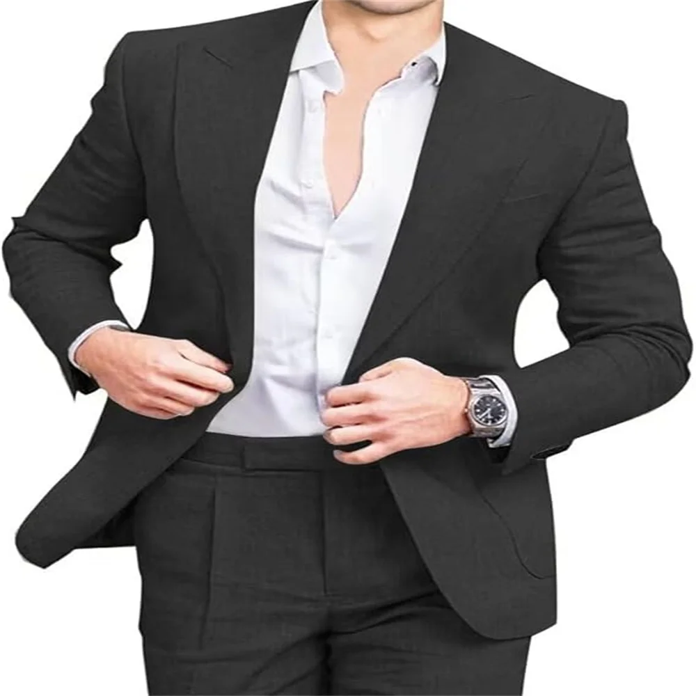 

Мужские льняные костюмы, комплект из двух предметов, пляжный свадебный пиджак, летняя классическая легкая дышащая куртка для жениха, брюки