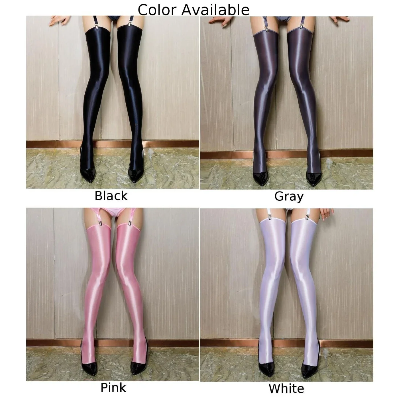 Womens Sexy Erotic Elastic Oil Shiny Transparent Glossy High Sheer Stockings Knee Hosiery Tight Nightclubs Ladies Pantyhose