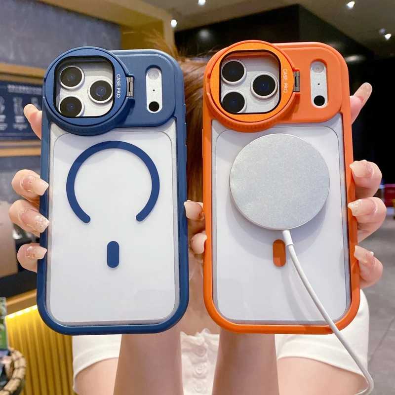

The magnetic case with stand is suitable foriphone15promaxTransparent new silicone anti-drop full-edge soft case16promax
