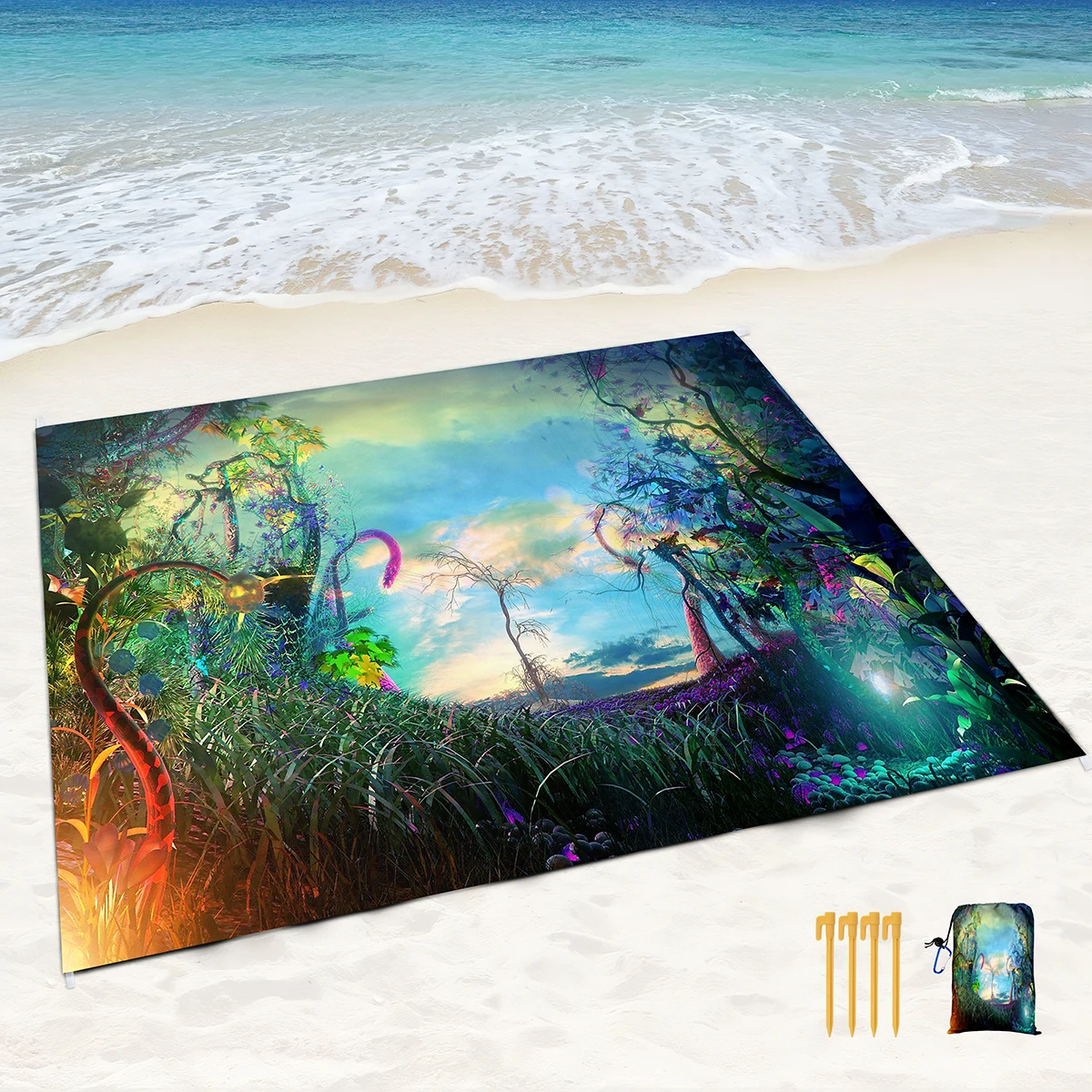 Beach Blanket Waterproof Sandproof,Magic Forest Print Blanket Soft Durable,Light Weight and Portable,Perfect for Travel Camping