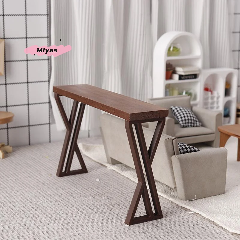 

M-1Pcs 1:12 Scale Dollhouse Black Walnut Bar Table Bar Counter Scene Model Furniture Playing House Miniature Table Accessories