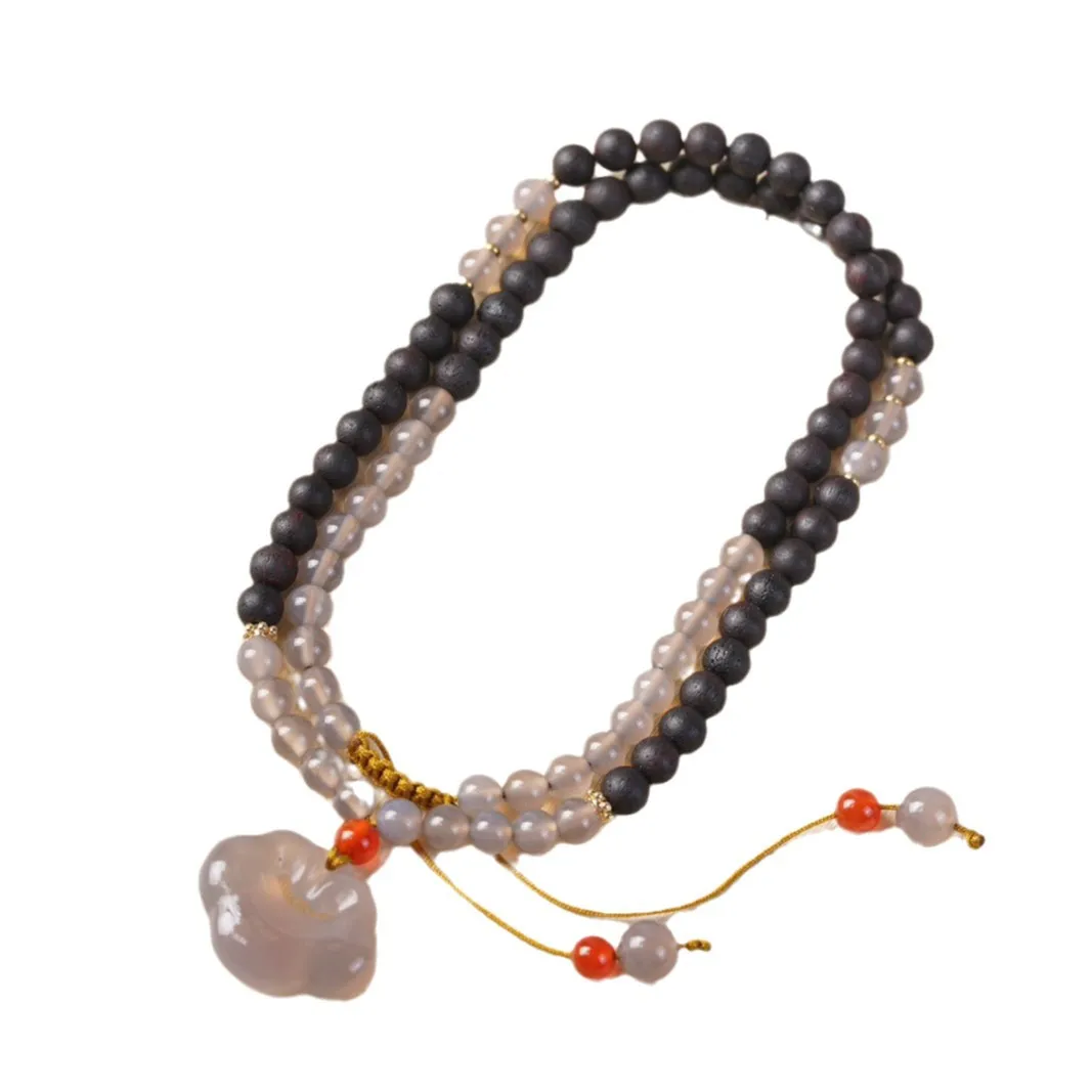 Vintage Style Natural Multi turn Dalbergia Odorifera Purple Hetian Jade Bead Bracelet for Men and Women Gifts