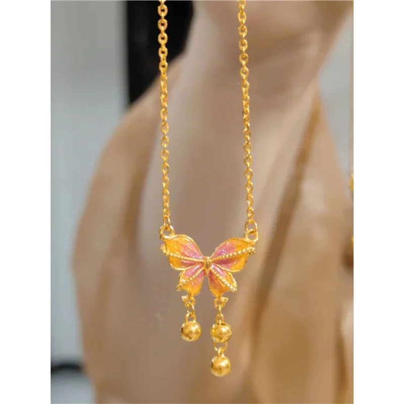 

Women's Colorful Butterfly Gradient Enamel 18K Gold-Plated Necklace, Light Luxury Clavicle Chain, Live Stream Hot Sale Jewelry