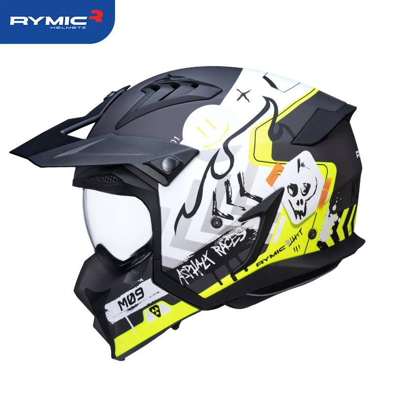 Rymic Street Fighter Motorcycle Helmet Detachable Combination Retro Racing Off-road Helmet ECE DOT Certification Cascos Moto