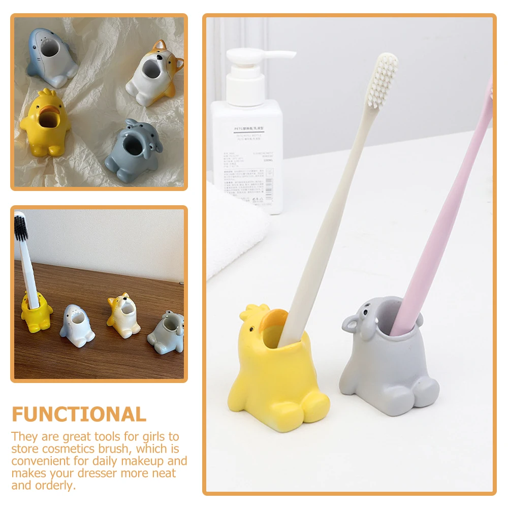 

4 Pcs Toothbrush Holder Pen and Pencil Animal Shape Cartoon Holders for Desk