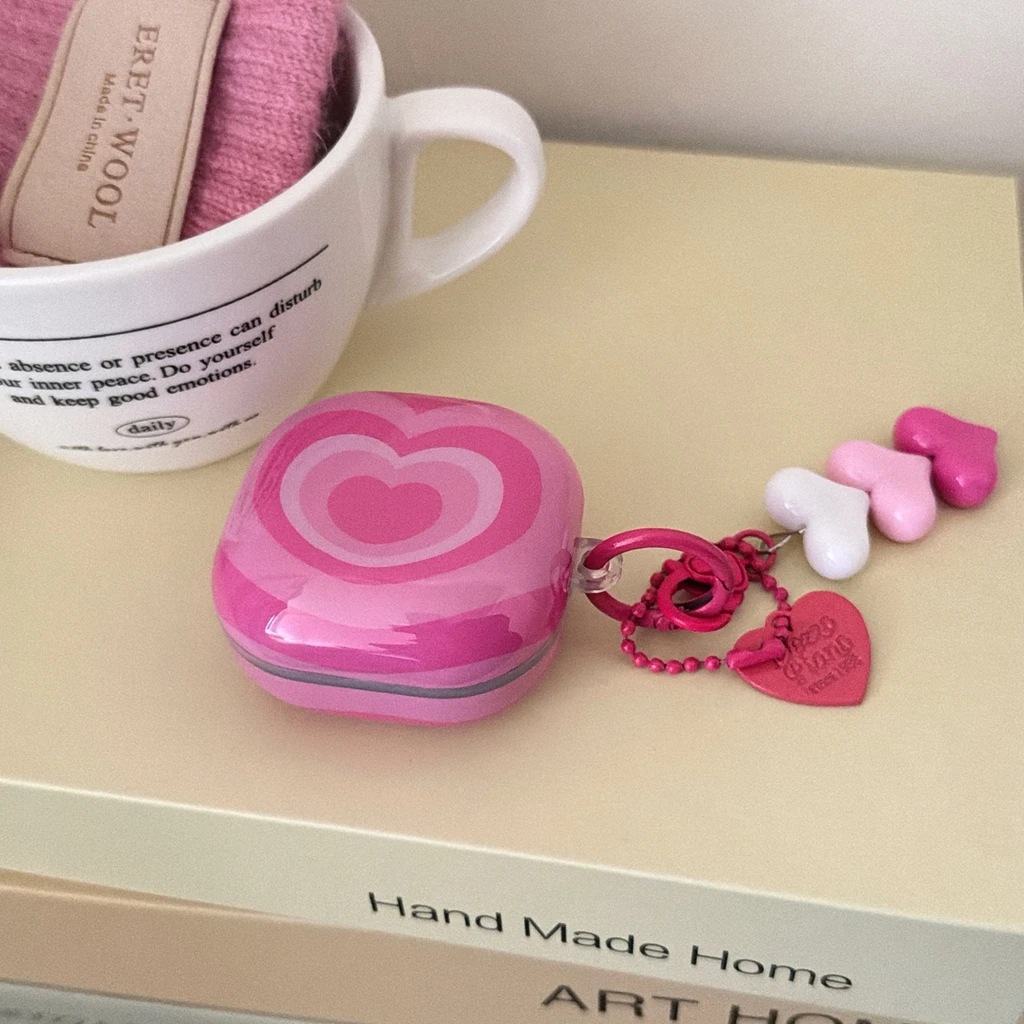 Korean Style Pink Gradient Heart With Pendant Shock Proof Earphone Cover Case for Samsung Galaxy Buds4 Pro 3 Pro 2 Pro FE Live