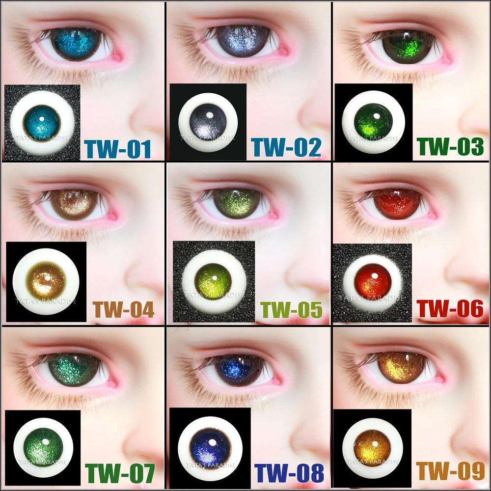 Hot 13 colors 1/3 1/4 eyeball 14mm 16mm sparkling pupilless glass eye to send storage box DD MSD eyes BJD doll accessories