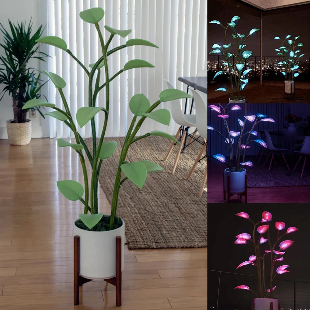 LED Houseplant Lamp Indoor Decor USB Changeable Color Plant Shape Lamp for Home Decor Bonsai Lights  DIY Programmable Night Ligh