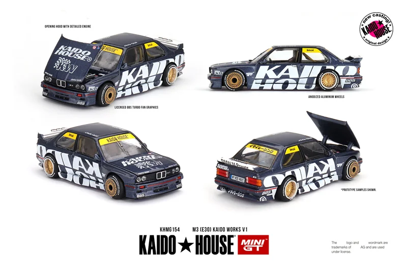 Kaido Works-Mini GT Diecast Model Car, House, 1:64, M3, E30, Pré-encomenda