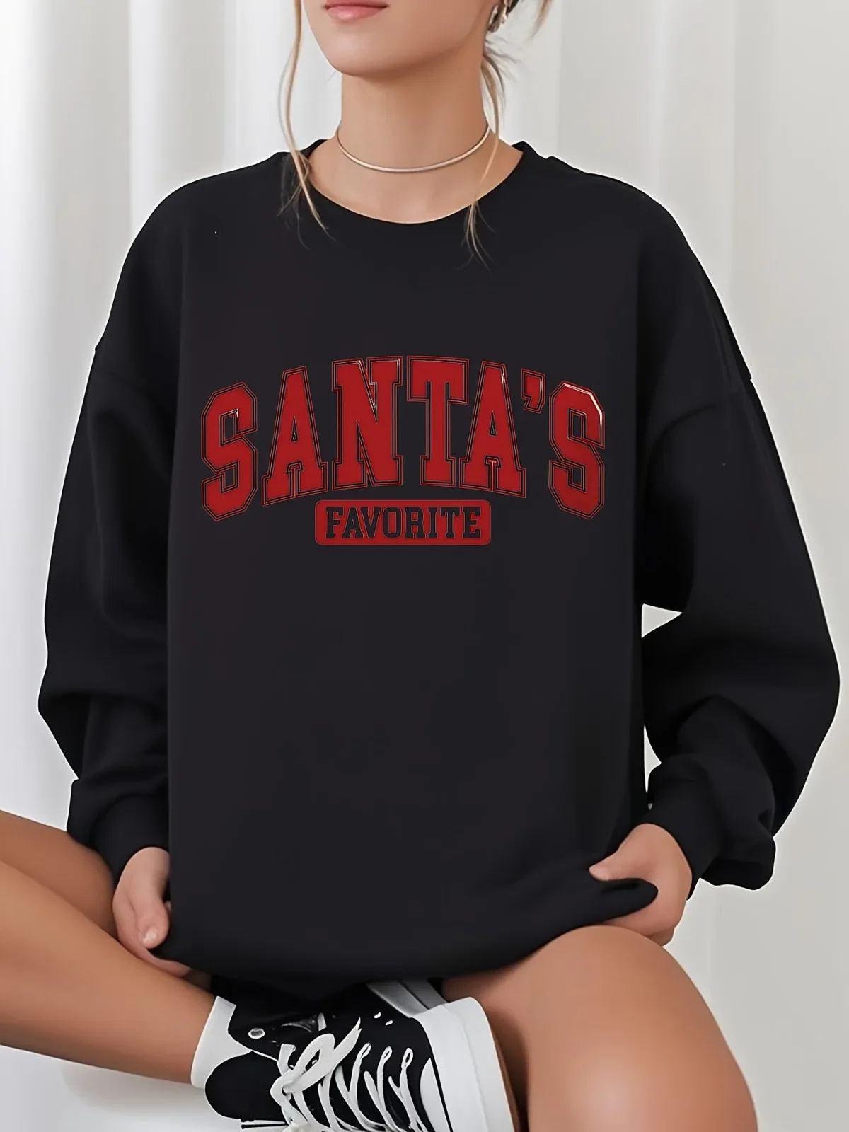 Felpa girocollo stampata con motivo a lettera retrò casual alla moda da donna adatta per feste, vacanze, regalo, pullover Kawaii