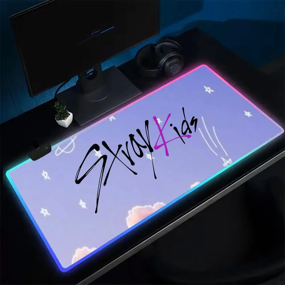 K-Pop cute S-Stary kids Mouse Pad Anime Gaming Mouse Pad LED Table Pads Backlit Rubber Desktop XXL Mousepad RGB Desk Mats