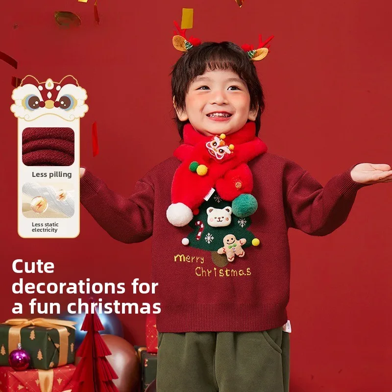 

Children's Crew Neck Christmas Sweater Baby New Year's Winter Clothing Autumn and Winter Boys and Girls Christmas Clothing Top