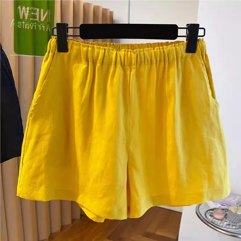 

Yellow Casual Versatile Shorts High-End Summer New Women's Fashion Lower Body Cotton Material Pear Shape Fit Commute Style