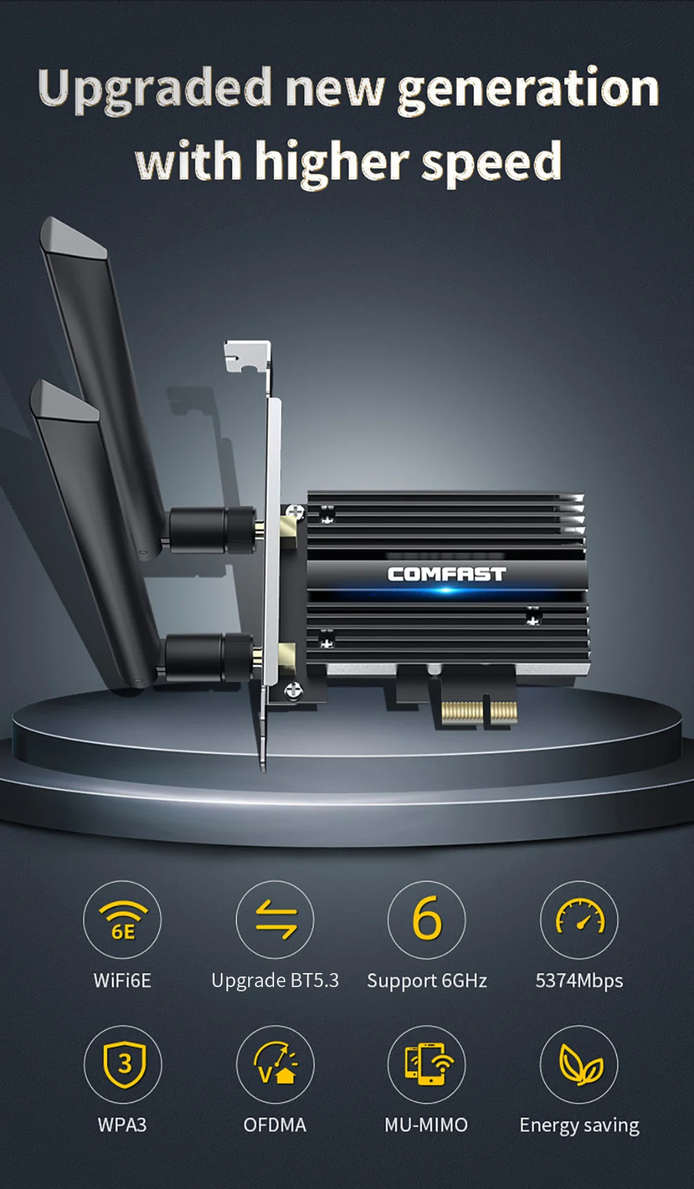 Comfast wifi6e 5374m/3000mbps adaptador pci-e 2.4g & 5ghz & 6ghz tri-band adaptador wifi 802.11ax placa de rede pcie bt5.3 para win10/11