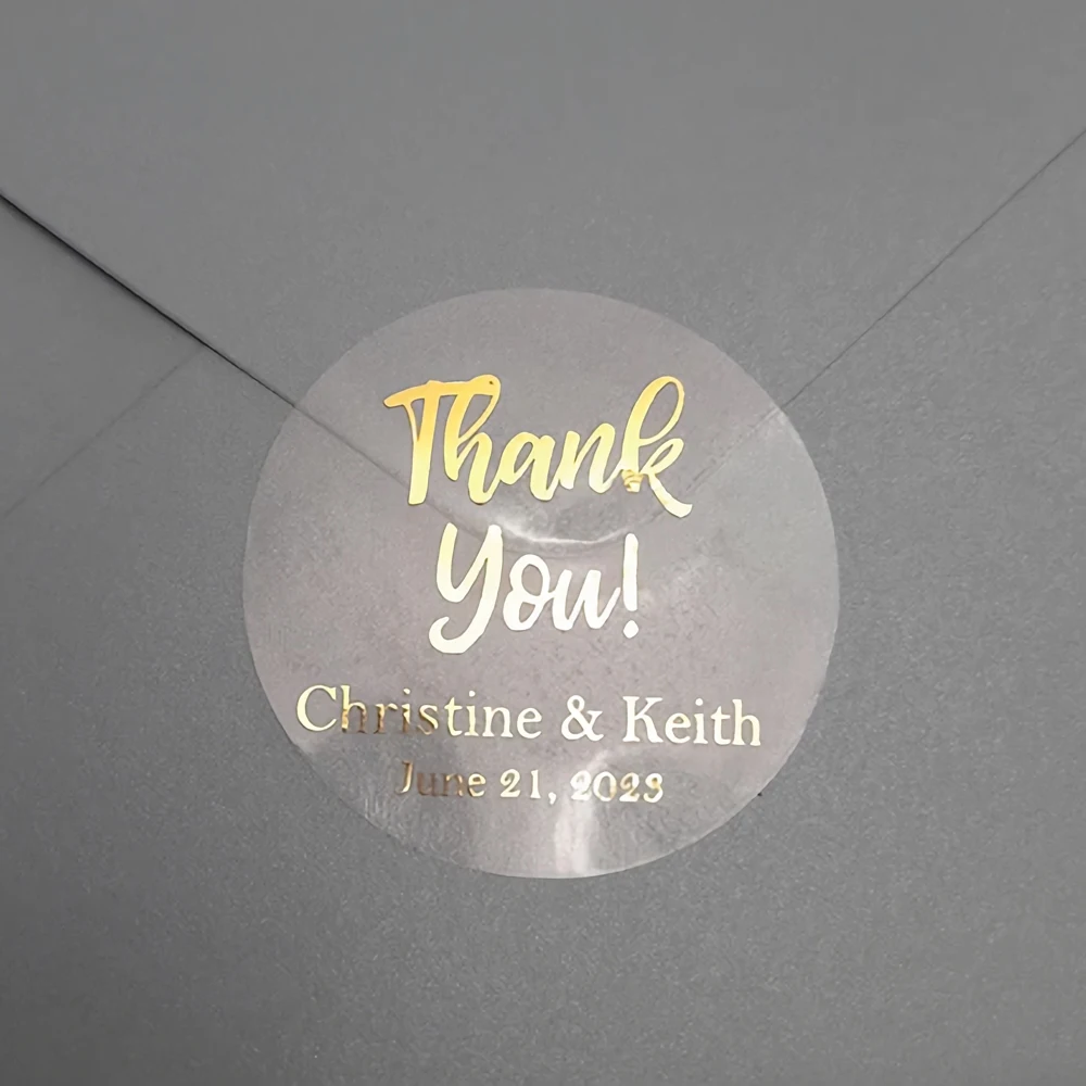 50PCS Personalized Gold Foil Silver Foil Stickers Round Transparent Background Stickers Custom Logo Stickers Custom Text Sticker view 2
