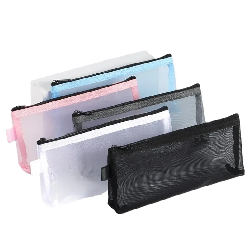 

Nylon Mesh Zipper Bag Pencil Case Nets Pens Stationery Makeup Bag Cosmetic Storage Transparent Handbags Coin Purse Fashion Gifts