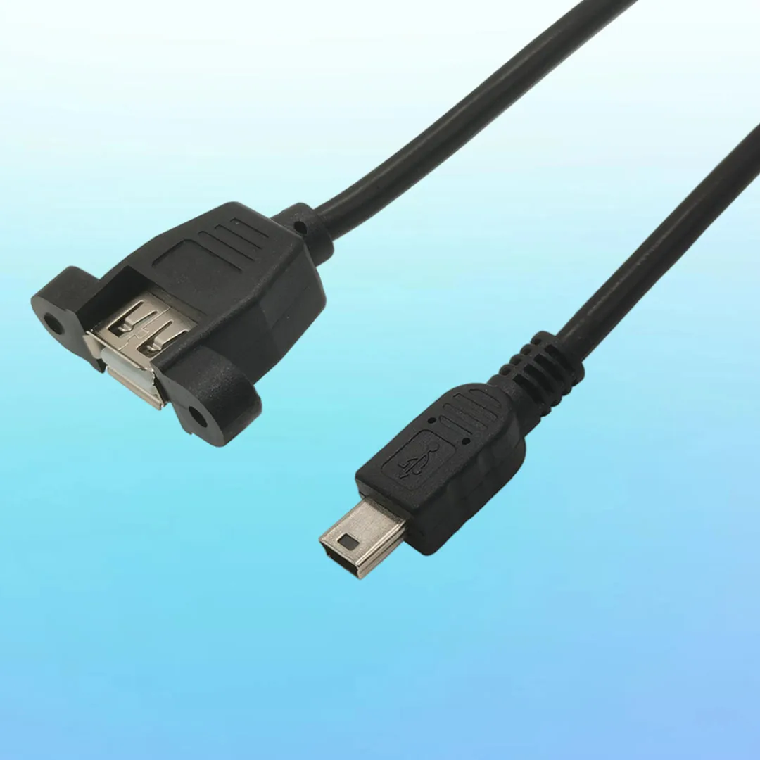

1FT USB A Female Panel Mount Screw holes To Mini 5P Male Extension USB-A F To Mini usb M Connector 5pin Adapter Cable 0.3M 0.5M