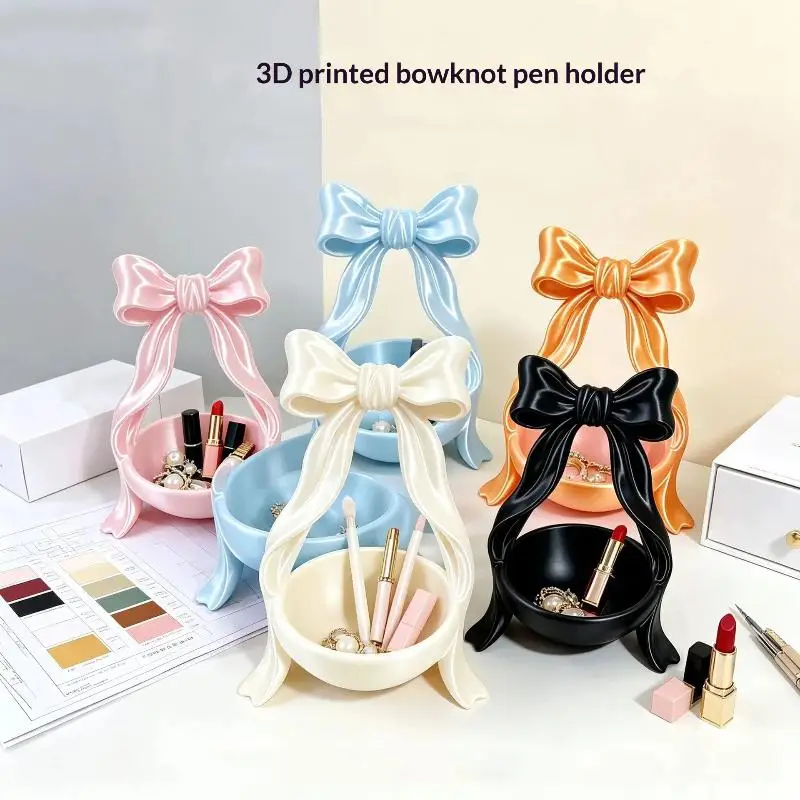 1 Stück Luxus-Make-up-Organizer, 3D-gedrucktes Desktop-Dekorationsstück, Ins-Schmuck-Displaybox, Schleifen-Aufbewahrungsbox – Detail 2