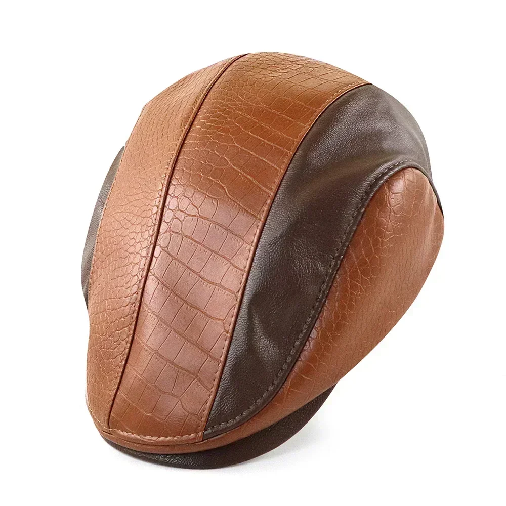 2026 New Winter Mens Hats Crocodile Leather Newsboy Caps Outdoor Gorro Hombre Boinas Golf Hat Fashion Warm Flat Cap For Male