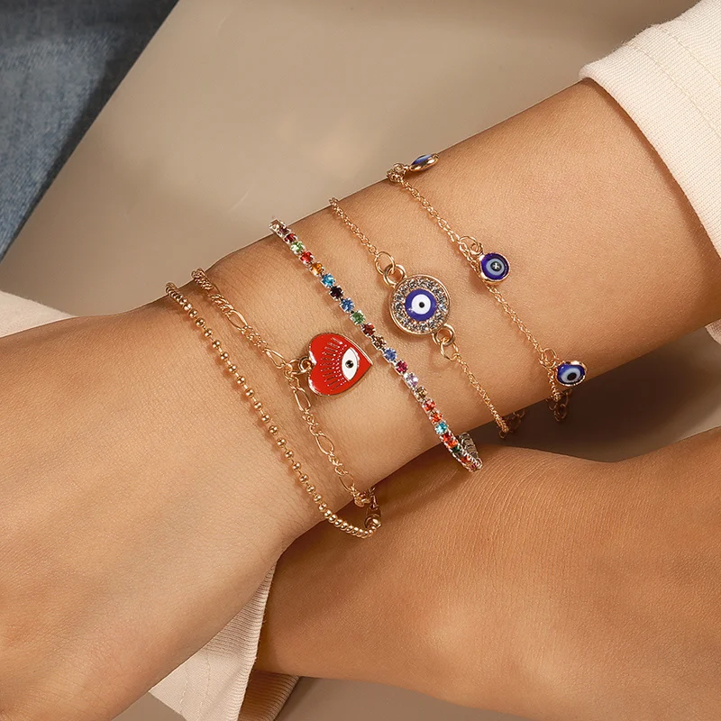 Aihua Bohemian Kristall türkisch glücklich blau Auge Armband Armreif für Frauen Gold Farbe Kette Armband Set Vintage Boho Schmuck Geschenke – Detail 14