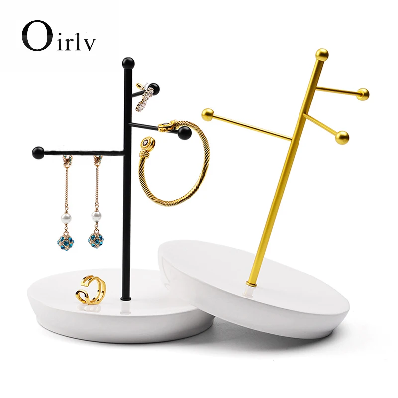 Oirlv Resin Jewelry Display with Metal Holder Bar Ring Earring Bracelet Display Stand for Jewelry Organizer Showcase