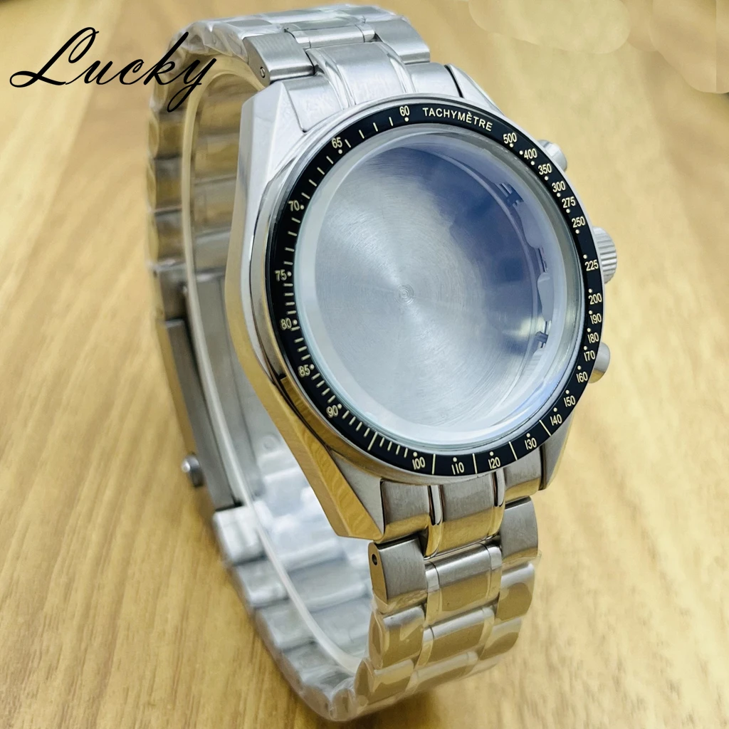 39.7mm Men's Watches Gold Bezel Speedmaster Case Suitable For Omga VK64 VK63 Quartz Movement Parts Accessories Suitable image 3