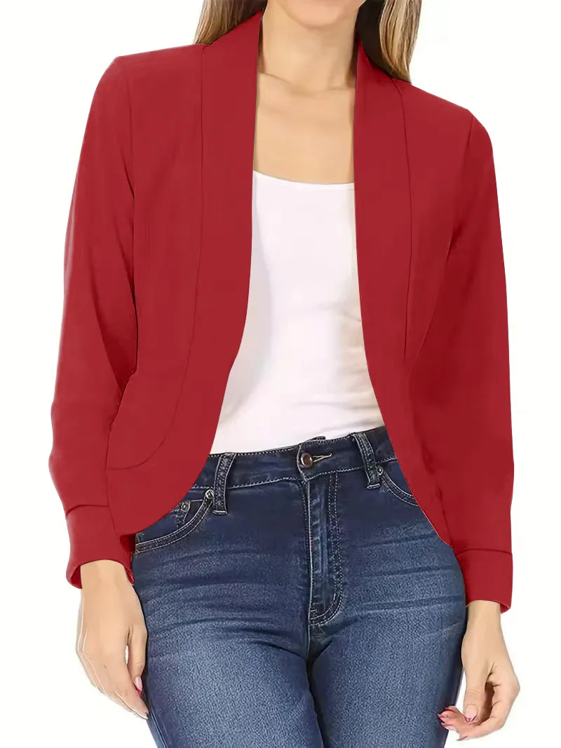 New 2023 Women's Pure Color Outerwear Versatile Suit Jacket Cardigan Shoulder Wrap Casual Style Long Sleeve Formal Collar