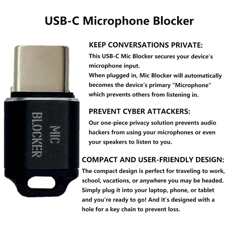 REPLA-3X 마이크 잠금 USB C 마이크 차단기 모든 USB C 장치용 마이크 사운드 보안 가드 검정색