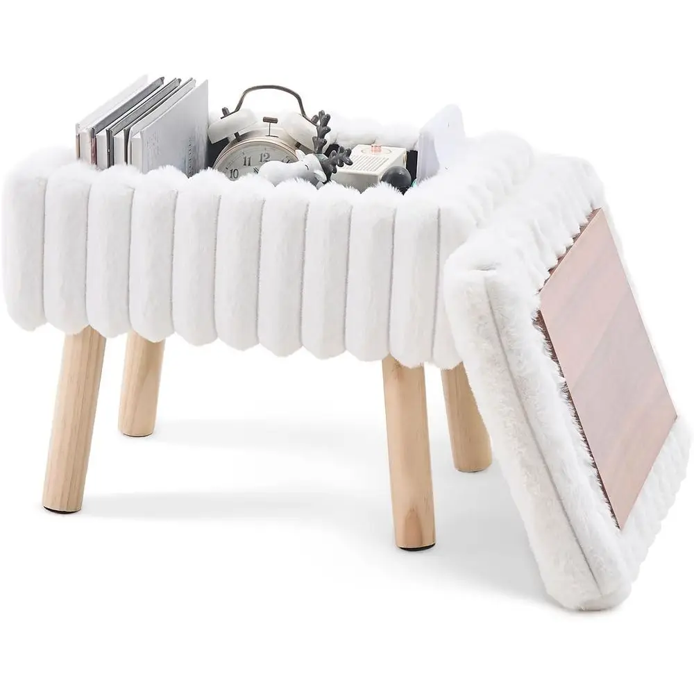 

Оттоманка для хранения вещей, табурет с мягким сиденьем, маленький стул для чтения, подставка для ног с деревянным подносом или для использования на диване, мини-столик для кофе