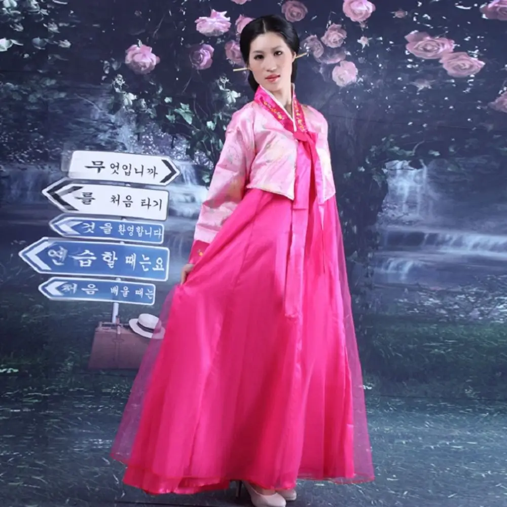 Dae Jang Geum الملابس الكورية التقليدية العرقية نمط التطريز فستان الهانبوك الكورية متعدد الألوان الكورية مرحلة ملابس رقص