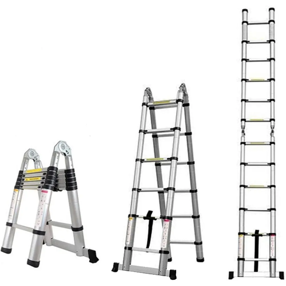 

12.5FT Telescoping Ladder,Telescoping A Frame Ladder with Balance Bar and Movable Wheel,Household Use Folding Ladder