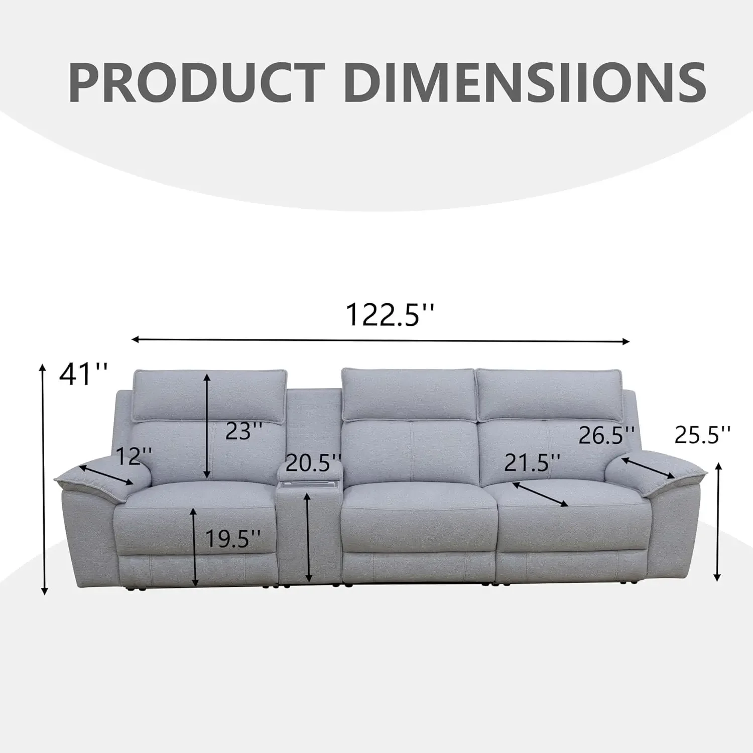 Lambswool Fabric Power Recliner Sofa Set with LED, 122