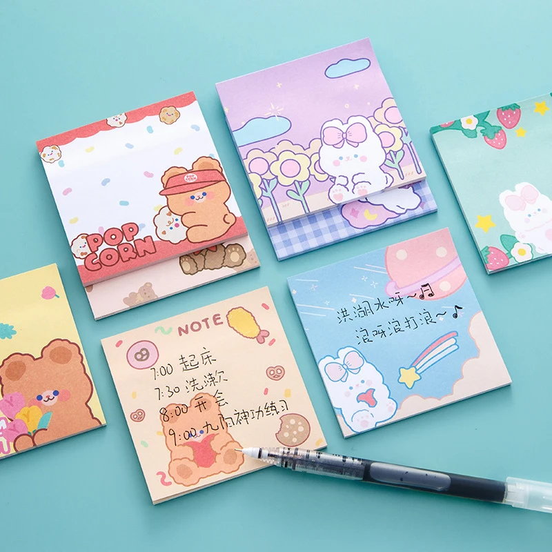 90 Sheets/Pack Cartoon Rabbit Bear Kawaii Animal N Times Memo Pad Sticky Notes Memo Notebook Stationery School Supplies