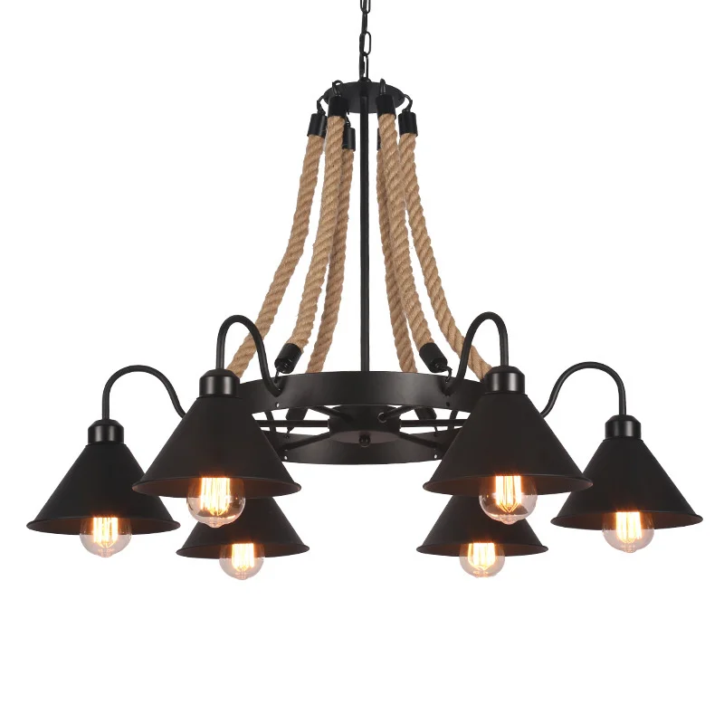 Vintage liny żyrandol w połowie wieku światła w stylu Loft LED BlackChandelier oprawy oświetleniowe wisząca lampa zawieszenie oprawa