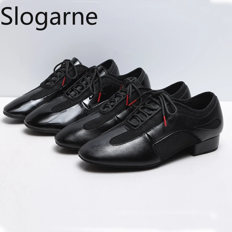 2026 Men Leather Latin Shoes Male 2.5 3cm Heels Jazz Tango Ballroom Dance Shoes Boys Genuine Salsa Waltz Dance Spoprts Sneakers