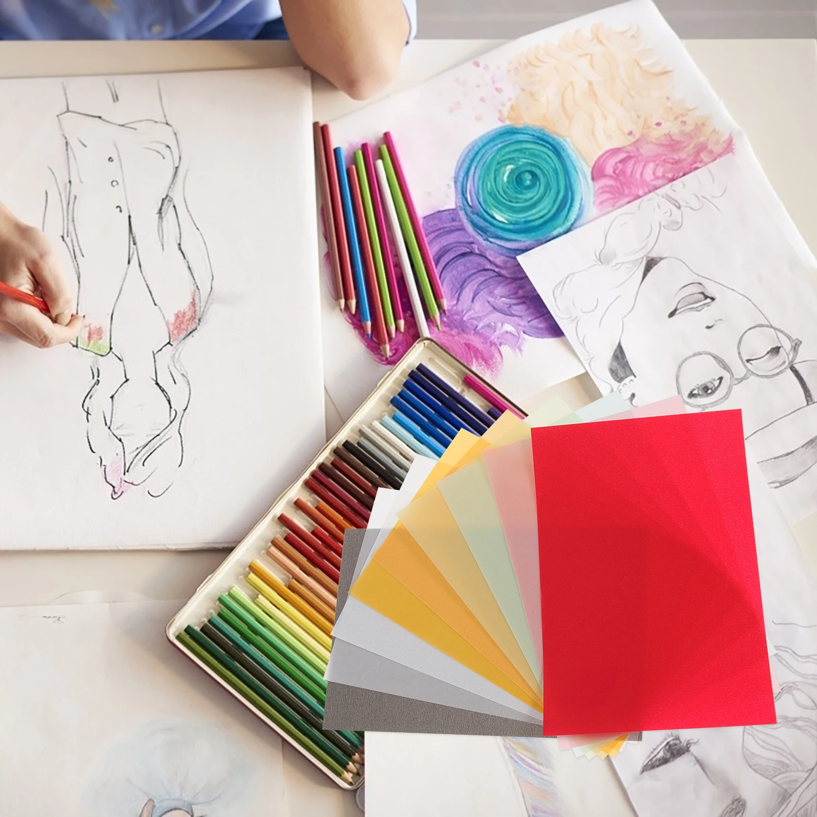 

50pcs Colored Tracing Paper For Calligraphy Painting Copying Printing Drawing Diy Crafts School Supplies Translucent Transfer